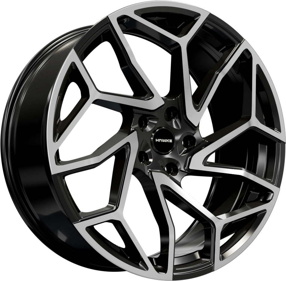 22x9.5 5-108 ET39 HAWKE KHOTAN BLACK POLISH 1529 C63