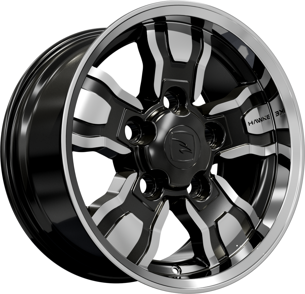 18x9.0 5-165 ET25 HAWKE OSPREY W/TRACK BLACK POLISH C114