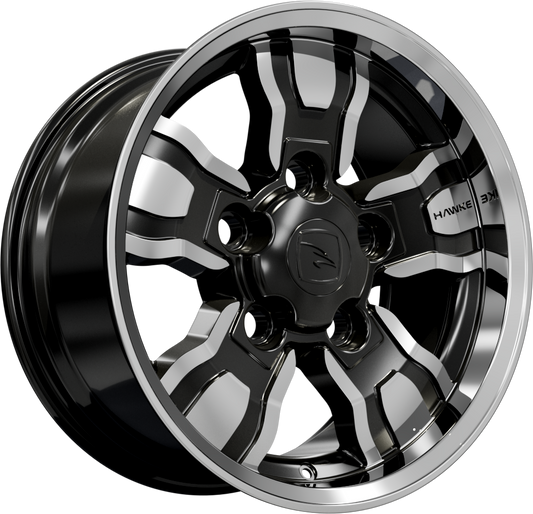 18x9.0 5-165 ET25 HAWKE OSPREY W/TRACK BLACK POLISH C114