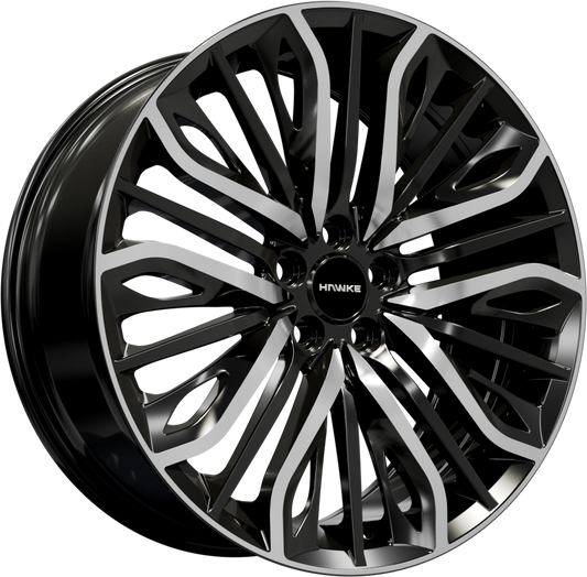 22x9.5 5-120 ET35 HAWKE VEGA FLO FORMED BLACK POLISH C72