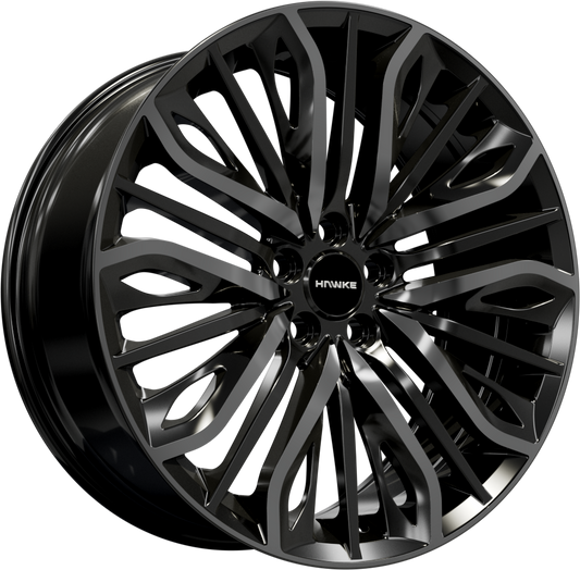 22x9.5 5-120 ET35 HAWKE VEGA FLO FORMED BLACK SHADOW C72