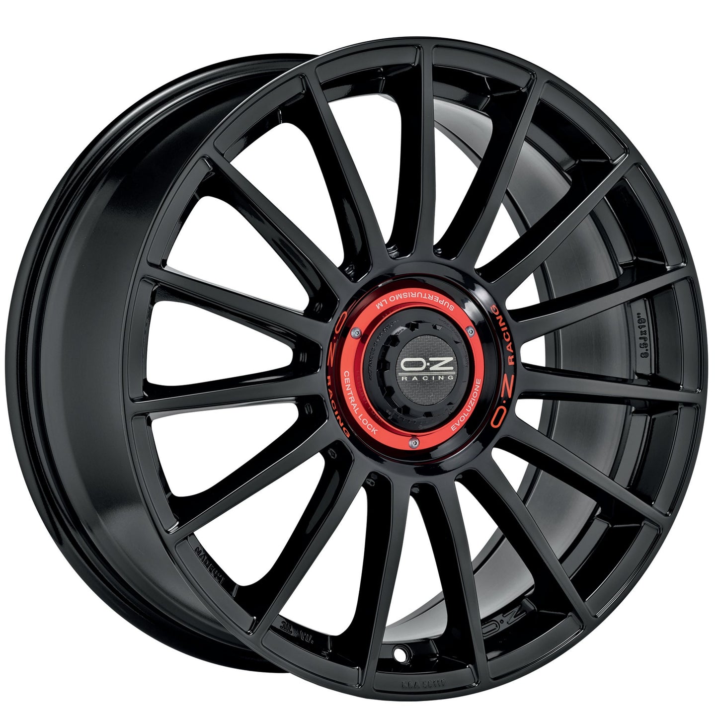 SUPERT  EVOLUZ 8,5x19 ET 38 5x114,3 OZ RACING GLOSS BLACK + RED LETTERING Single Wheel