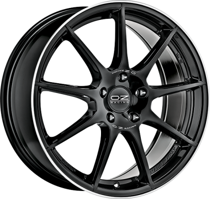 VELOCE GT 7,5x17 ET 35 5x100 OZ RACING GLOSS BLACK+DIAMOND LIP+SILVER LETTERING Single Wheel