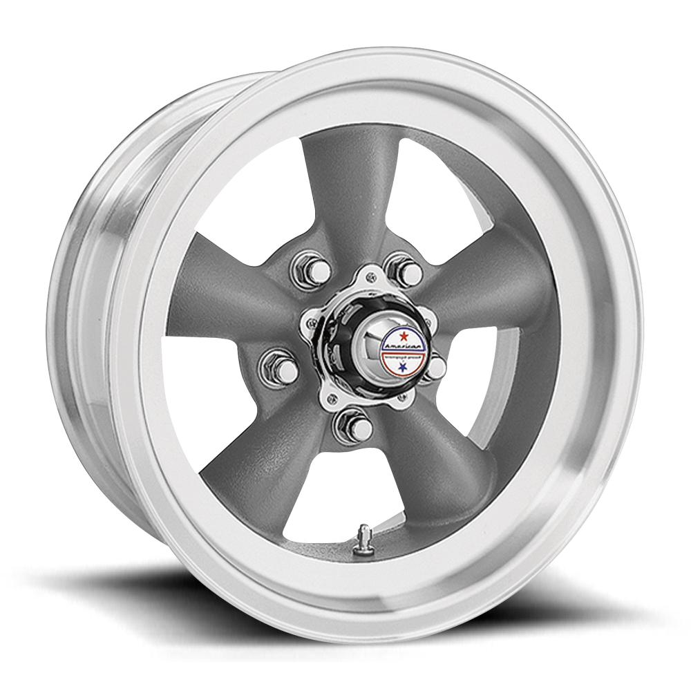 American Racing Torque Thrust D, 15 x 8 inch, 5x114.3 PCD, ET0 Magnesium Gray with Machined Lip Single Wheel