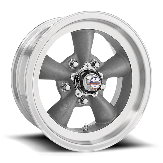 American Racing Torque Thrust D, 15 x 8 inch, 5x114.3 PCD, ET0 Magnesium Gray with Machined Lip Single Wheel