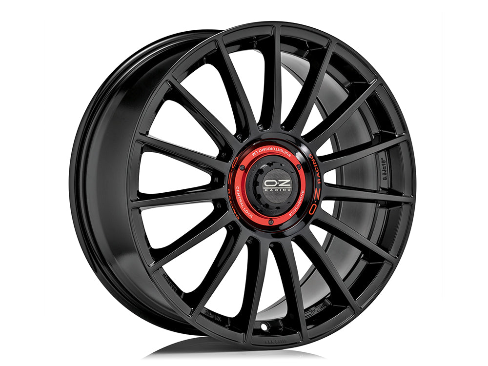 SUPERT  EVOLUZ 8x18 ET 35 5x112 OZ RACING GLOSS BLACK + RED LETTERING Single Wheel