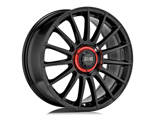 SUPERT  EVOLUZ 8x18 ET 35 5x112 OZ RACING GLOSS BLACK + RED LETTERING Single Wheel